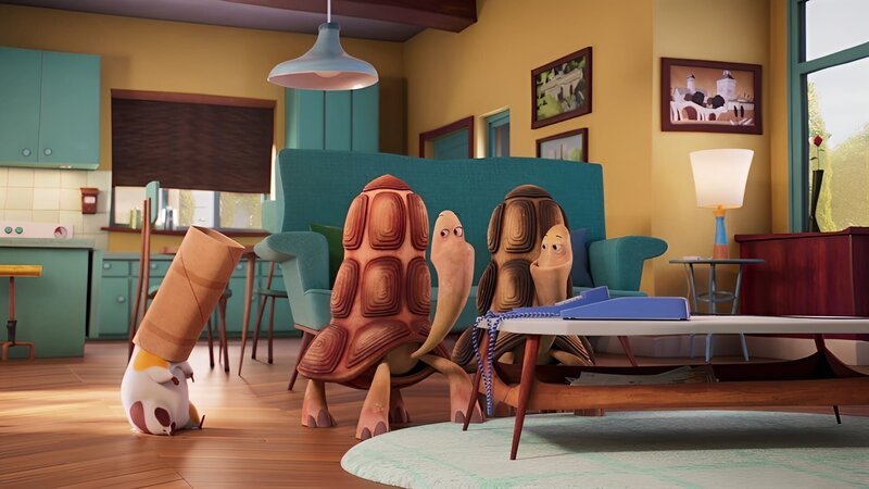 Meerschweinchen Alberts Kopf ist in einer Klorolle steckengeblieben und er braucht dringend Hilfe. – Bild: KiKA/​KiKA/​2022 Sixteen South/​Mikros Animation IP/​Tencent