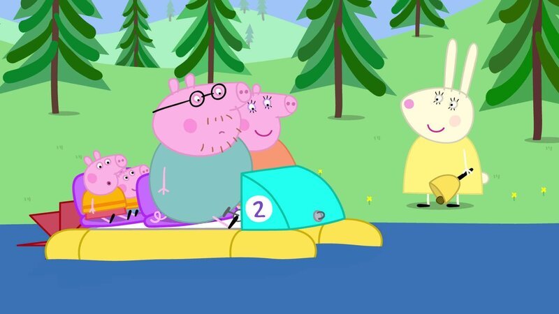 v.li.: Peppa Pig, George Pig, Daddy Pig, Mummy Pig, Miss Rabbit – Bild: RTL Deutschland