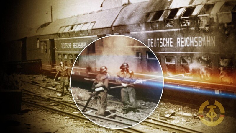 Im Bahnhof Langenweddingen rammt im Sommer 1967 ein Personen-Zug einen Tanklaster mit Leichtbenzin. 94 Menschen kommen in den Flammen um, darunter viele Kinder auf dem Weg in die Schulferien. – Bild: ZDF