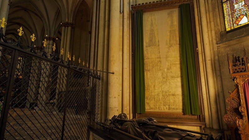 Mittelalterlicher Fassadenplan „Riß F“ in der Johanneskapelle. – Bild: ZDF und Leo Adass Mittelalterlicher Fassadenplan „Riß F“ in der Johanneskapelle. – Bild: ZDF und Leo Adass