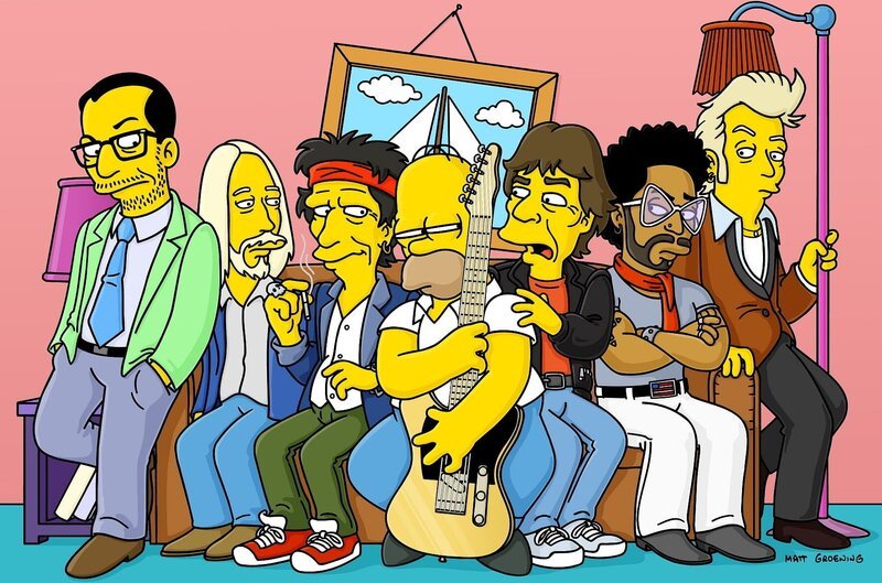 Die Simpsons „It’s only Rock ‚n‘ Roll“. Im Bild: Homers Familie will ihm einen großen Traum erfüllen und spendiert ihm eine Woche Aufenthalt im ‚Rolling-Stones-Fantasie-Lager‘. Dort lernt er von Mick Jagger, Keith Richards, Lenny Kravitz und anderen Berühmtheiten wie man ein waschechter Rockstar wird. Selbst ein Auftritt mit seinen großen Idolen scheint in Reichweite zu rücken. – Bild: TWENTIETH CENTURY FOX FILM CORPORATION