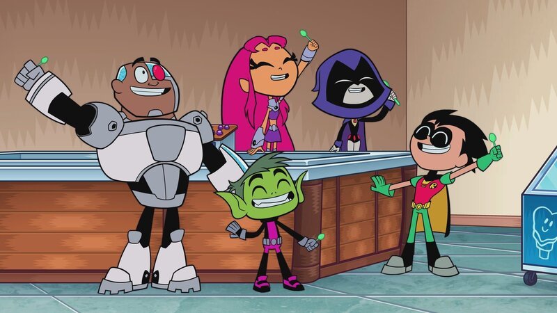 v.li.: Cyborg, Beast Boy, Starfire, Raven, Robin – Bild: Warner Bros. Entertainment Inc.