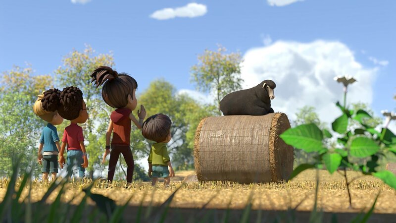 Die Dorfbande hat ein freilaufendes Schaf entdeckt, dass sich nicht wie ein normales Schaf benimmt. – Bild: ZDF/​La Station Animation