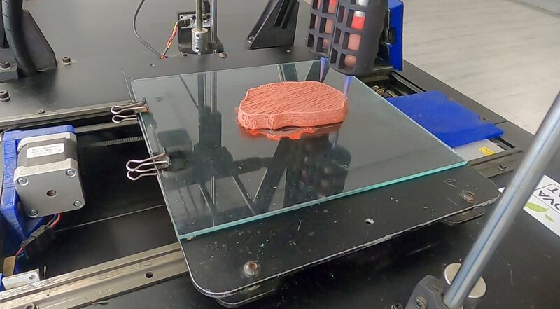 Frisch gedruckt – pflanzliches Steak aus dem 3D-Drucker. – Bild: ZDF und Jan Müller