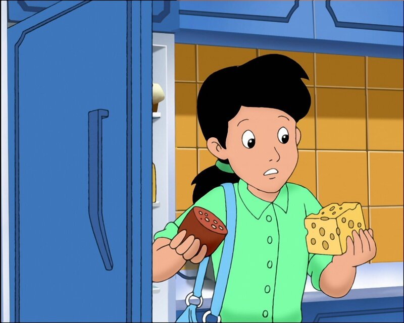 Im Pferdestall nistet sich heimlich ein Mädchen ein und stibitzt Brot und Käse aus der Küche. Am Morgen zeigt es sich kurz am Frühstückstisch der Martins, um gleich darauf zusammen mit dem Knuddelpony zu verschwinden. – Bild: ZDF/​KIDDINX Studios GmbH