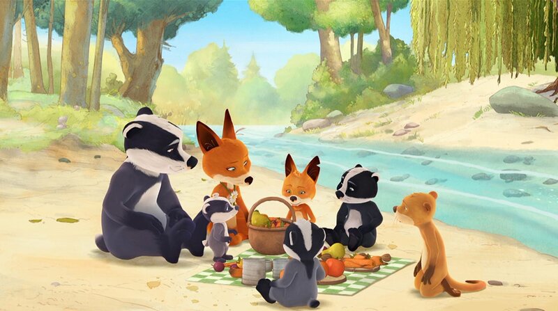 Die Familie macht ein Picknick am Bach. – Bild: WDR/​Mediatoon