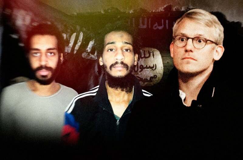 Der Kriegsfotograf Daniel Rye (rechts) und seine IS-Geiselnehmer Alexanda Kotey (links) und El Shafee Elsheikh (Mitte), Bildcollage. – Bild: SWR/DR Der Kriegsfotograf Daniel Rye (rechts) und seine IS-Geiselnehmer Alexanda Kotey (links) und El Shafee Elsheikh (Mitte), Bildcollage. – Bild: SWR/DR
