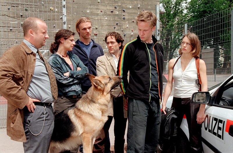 (v.li.): Martin Weinek (Fritz Kunz), Clelia Sarto (Kathrin), Markus Gertken (Reinhard), Alexander Pschill (Marc Hoffmann), Nikolaus Benda (Piet Fischer), Elke Winkens (Niki Herzog). – Bild: ORF/​Beta Film/​Ali Schafler