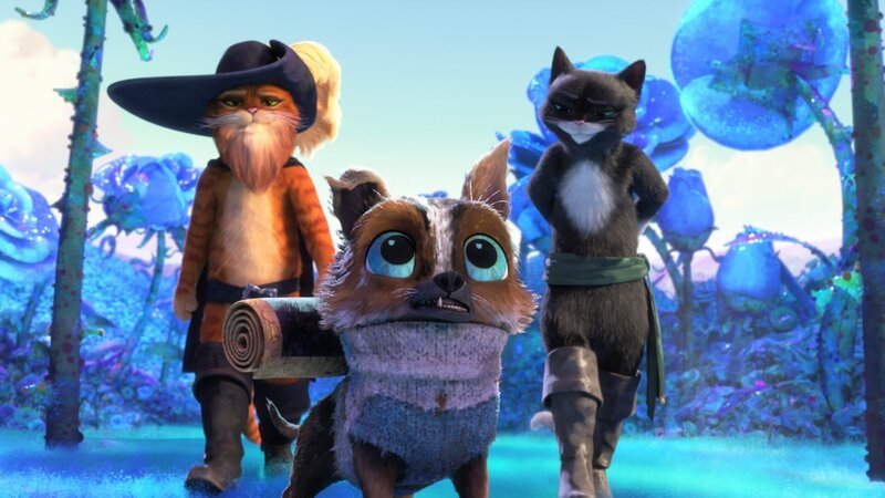 l-r: Puss in Boots (Antonio Banderas), Kitty Softpaws ( Salma Hayek), Perrito (Harvey Guillén) – Bild: ORF/Universal l-r: Puss in Boots (Antonio Banderas), Kitty Softpaws ( Salma Hayek), Perrito (Harvey Guillén) – Bild: ORF/Universal