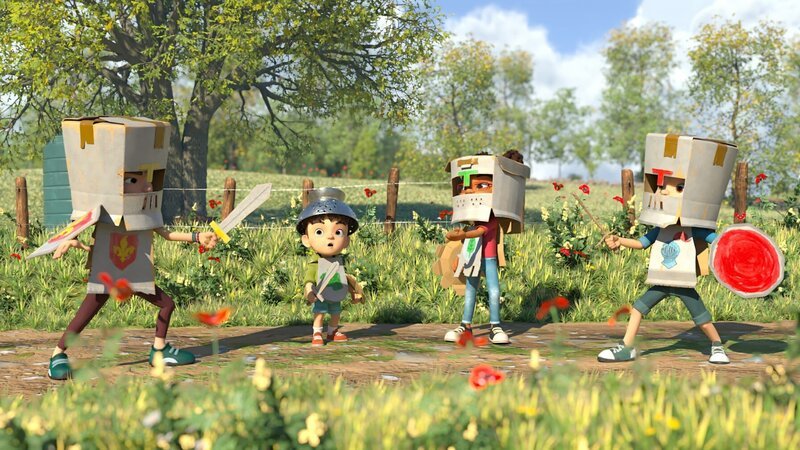 Beim Ritterspielen draußen in der Natur macht Kleiner Fuß eine erstaunliche Entdeckung. – Bild: ZDF/​La Station Animation