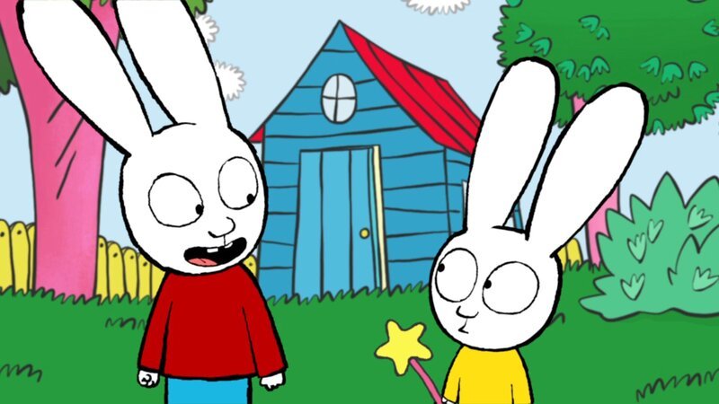 Franz (r.) hat extra einen Zauberstab gebastelt, da sein Bruder Simon (l.) ihm erzählt hat, dass man nur so die Spielzeuge vom Spielzeugbaum herunterzaubern kann. – Bild: ZDF und GO-N Productions