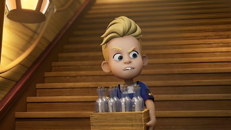 Gustav von den Mantas weiß, dass Finn einen Brieffreund sucht und hat gleich eine fiese Idee, wie er das ausnutzen kann. – Bild: ZDF/​Method Animation  Mediawan kids & family