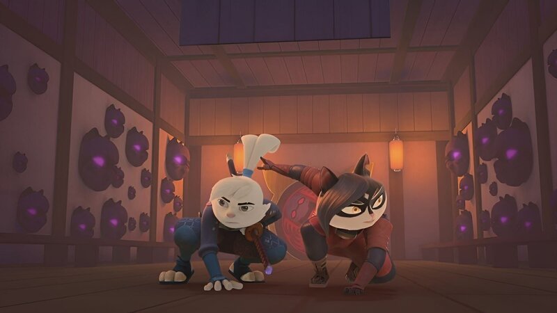 Usagi (l.) und Chizu (r.) suchen im Verborgenen Dojo nach dem letzten Urban Yokai „Verwirrung“. Chizu hat sich für ihre Freunde entschieden. – Bild: ZDF/​Usagi Productions LLC. All Rights Reserved