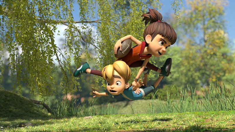 Beim Rugbyspielen mit Raphael hat Bohnenstange die Nase vorn. – Bild: ZDF und La Station Animation