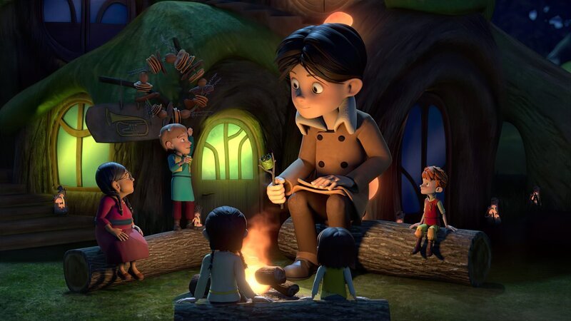 Klincus (Mitte), hat Yuki (links) und viele weitere Frondosianer zusammengetrommelt, damit diese mit ihm gemeinsam die merkwürdigen Steine beseitigen, die plötzlich in Frondosa aufgetaucht sind. – Bild: ZDF