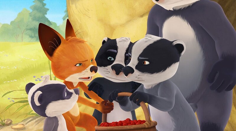 Die Kinder streiten, wer die Holunderbeeren von Opa Fuchs essen darf. – Bild: WDR/​Mediatoon