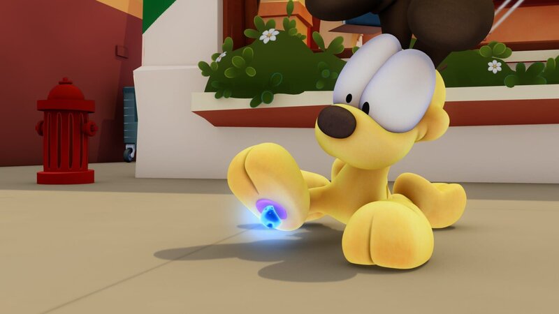 Odie kommt mit den Überresten eines mysteriösen Meteors aus dem Beta-Blau-Quadranten in Berührung … – Bild: HR/​DARGAUD MEDIA