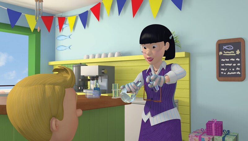 Frau Chen zeigt James die Wirkungsweisen der Chemie. – Bild: KiKA/​2014 Prism Art & Design Limited