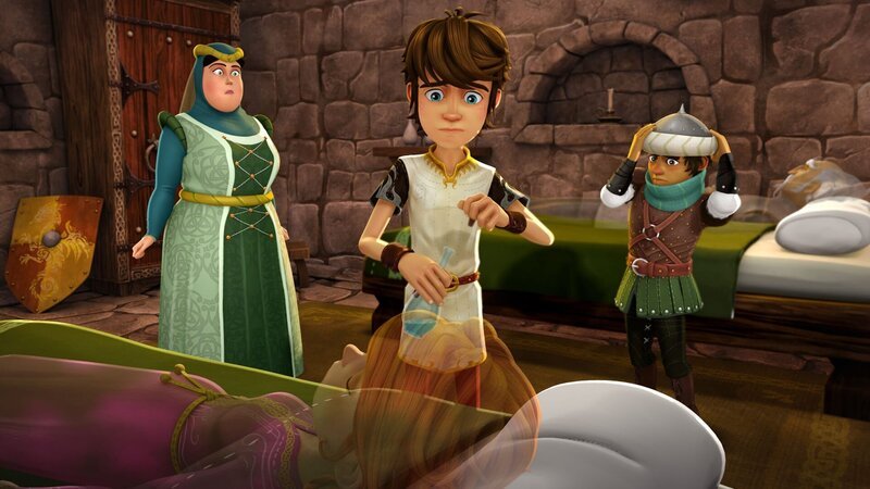 Mit einem Gegenmittel will Arthur die vergiftete Guinevere retten. – Bild: SWR/​Blue Spirit Productions/​TéléTOON+/​Canal+