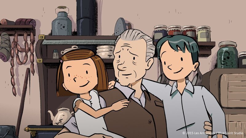 Colette und Ernest sind überglücklich, dass ihr Großvater wieder zurück ist. – Bild: ZDF/​Les Armateurs/​Blue Spirit Studio
