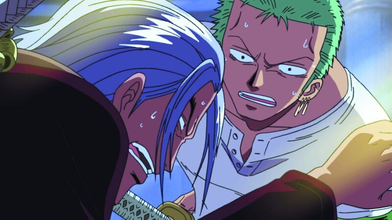 Macht über sein wahres Ich und seine Bestimmung. Das muss auch Zorro (r.) am eigenen Leib erfahren, als er einen alten Jugendfreund (l.) wiedertrifft, der nicht mehr er selbst zu sein scheint … – Bild: Eiichiro Oda/​Shueisha, Toei Animation