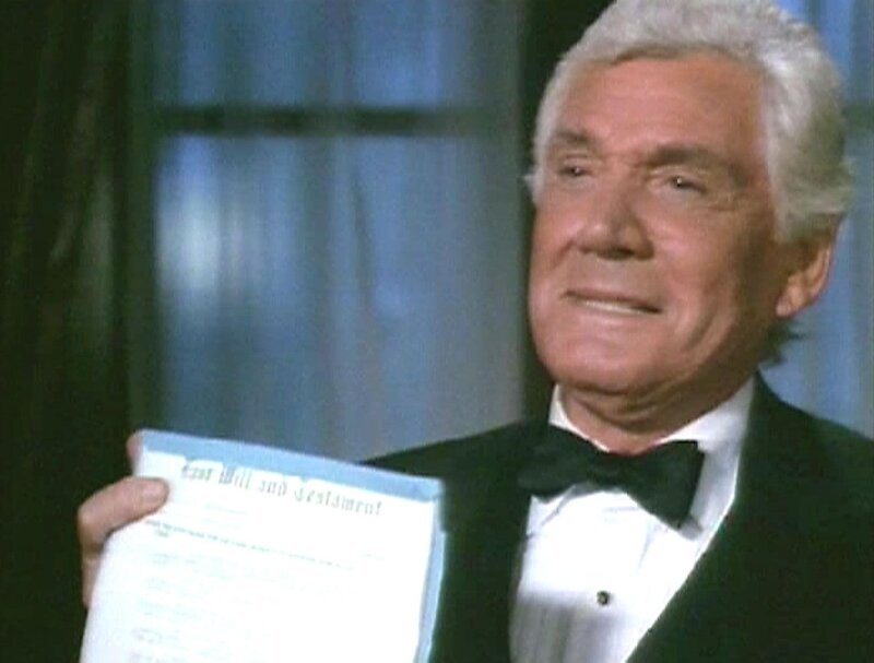 Im Kreise seiner Freunde gibt der Millionär Henry Reynard (Gene Barry) seinen letzten Willen bekannt. – Bild: Warner TV Serie