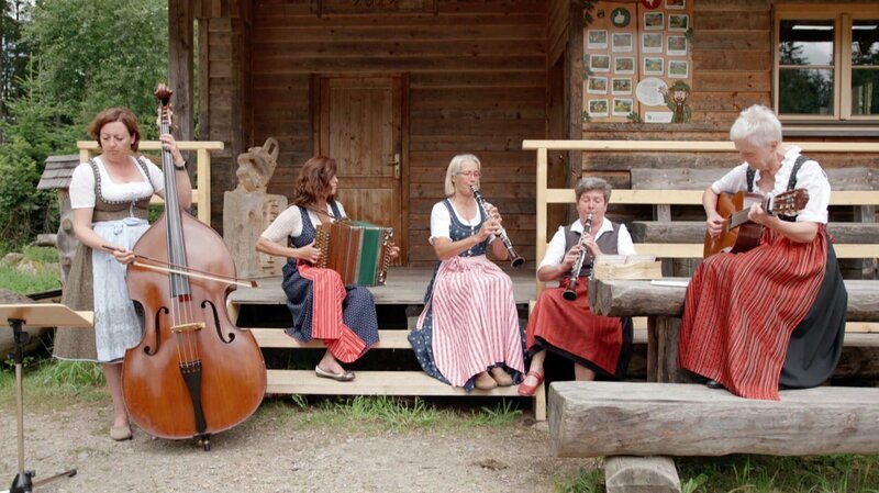Karge Böden und sanfter Tourismus prägen das oberösterreichische Mühlviertel. Und zu jeder Gelegenheit Volksmusik, wie wir von der Musikgruppe Edelholz zu hören bekommen. – Bild: ORF/​PopupTV