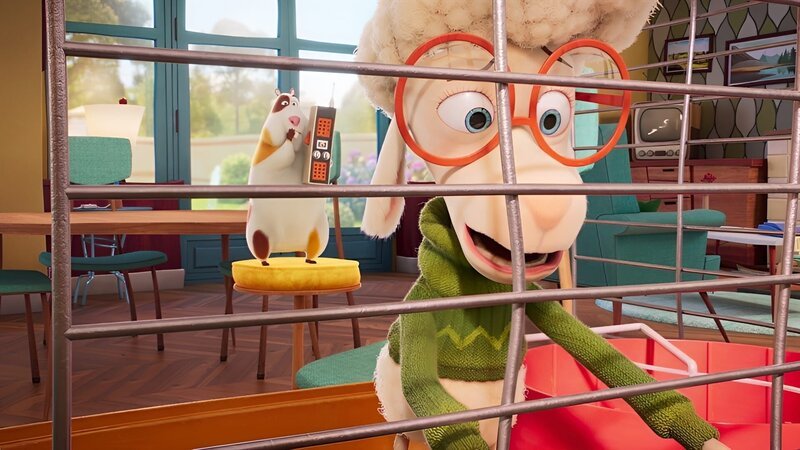 Billy findet sich im Käfig von Albert wieder, während dieser das Telefon hält. – Bild: KiKA/​2022 Sixteen South/​Mikros Animation IP/​Tencent