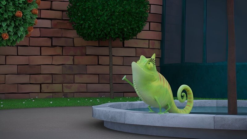 Chamäleon Esther stellt der Coop Troop drei Aufgaben, die sie lösen müssen. – Bild: KiKA