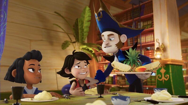 Ob sie will oder nicht, ist Zoe als Verwandte der „Einäugigen“ bei den Mantas unter Käpt’n Flint aufgenommen worden. – Bild: ZDF/​Method Animation/​Mediawan kids & family