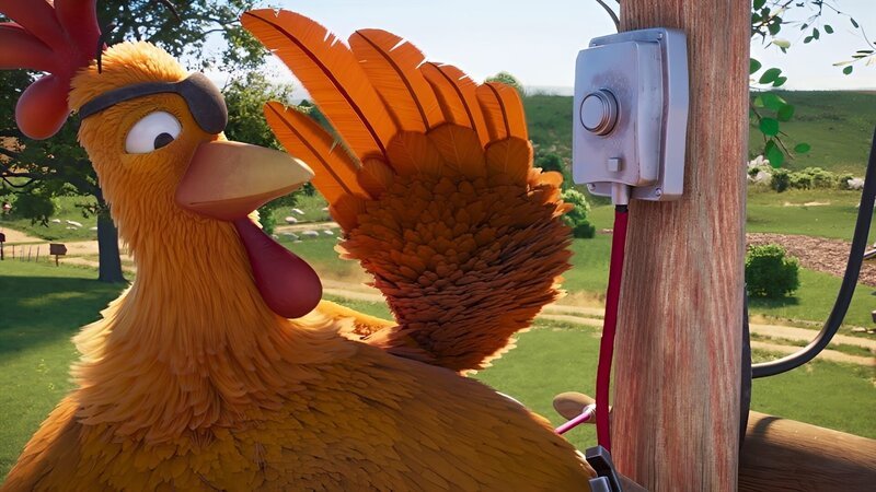 Huhn Flo im Einsatz: sie repariert die Telefonleitung, die von einem Sturm zerstört wurde. – Bild: KiKA/​2022 Sixteen South/​Mikros Animation IP/​Tencent
