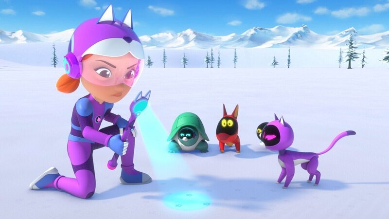 Emma und die Roboter-Tiere wollen Huskys aus den Händen von Prinzessin Pimpernell befreien. – Bild: Die Husky-Rettung /​ © 2022 ALPHA /​ METHOD ANIMATION