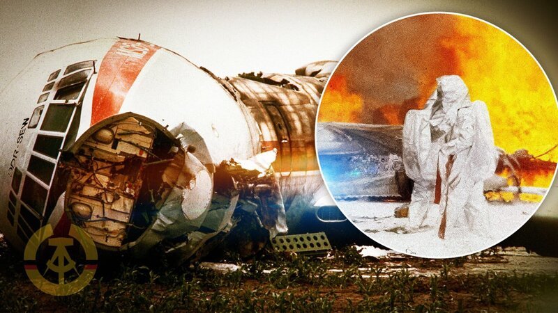 In Berlin Schönefeld verunglückt ein Passagierflugzeug der DDR-Airline Interflug. 21 Menschen sterben in den Flammen. Die Hintergründe der Katastrophe kommen nach dem Mauerfall ans Licht. – Bild: ZDF und Picture Alliance, Chris Hoffmann/​DRA