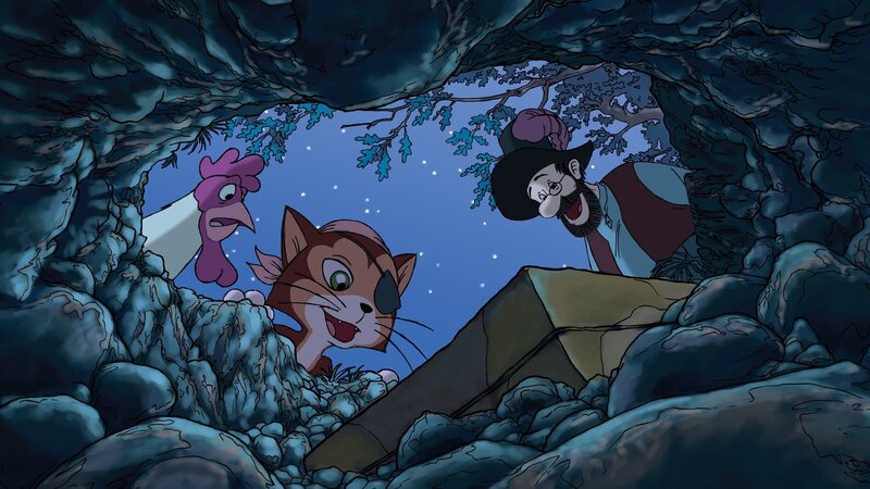 Pettersson und Findus haben sich als Piraten verkleidet und gehen auf Schatzsuche. – Bild: ZDF/​TV Loonland