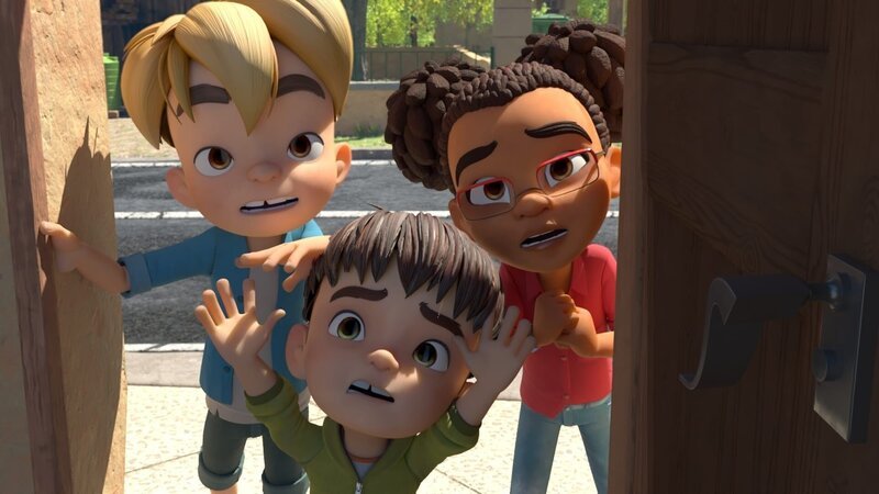 Raphael, Kleiner Fuß und Lina machen sich große Sorgen um Bohnenstange, die bei Frau Doktor Lee in Quarantäne ist. – Bild: ZDF und © La Station Animation – 2022