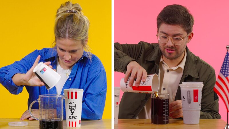 Wo bekomme ich mehr: In Deutschland oder in den USA? Lilly Temme und Florian Reza machen den Vergleich und checken: Ist das weltweite Angebot von KFC überall gleich? – Bild: ZDF und James Carman, Markus Müller