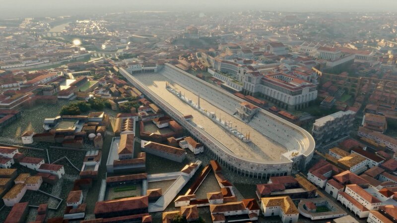 Die Römer erschufen beeindruckende Bauwerke wie den Circus Maximus in Rom. – Bild: ZDF und Grand Angle Productions, Antipode Die Römer erschufen beeindruckende Bauwerke wie den Circus Maximus in Rom. – Bild: ZDF und Grand Angle Productions, Antipode