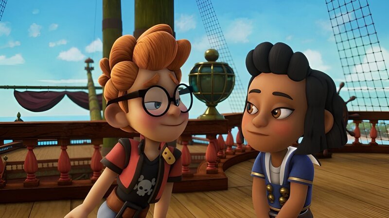 Alexander und Dolores verabreden sich zum Sternschnuppen-Gucken im Krähennest der Pirate Academy. – Bild: ZDF/​Method Animation/​Mediawan kids & family