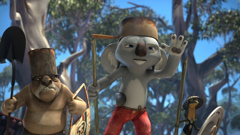Blinky, Wombo und Jacko müssen Greenville vor einer verrückten Maschine retten, mit der Bandi und Curt Wombos Cousins jagen wollten. – Bild: Studio 100 Media /​ Flying Bark