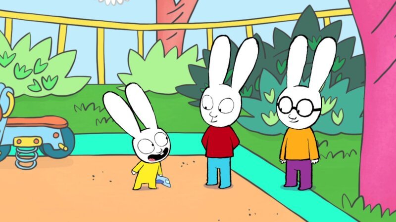 Franz (l.) ist super stolz darauf, dass er lautstark sein Spielzeugflugzeug von den großen Jungs zurückgefordert hat. Da staunen auch Simon (M.) und Ferdinand (r.) nicht schlecht. – Bild: ZDF und GO-N Productions