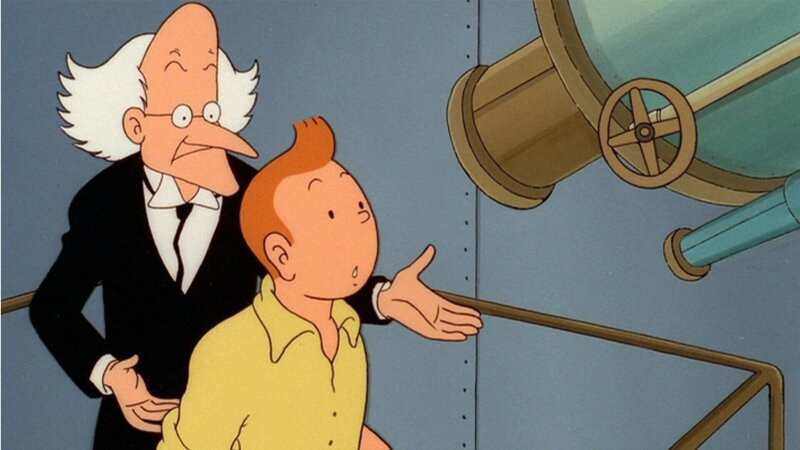 Der Astronomie-Professor (l.) berichtet Tim (r.) von seiner apokalyptische Entdeckung. – Bild: ZDF und © Ellipsanime/​France 3/​M6/​Nelvana. © Hergé – Moulinsar