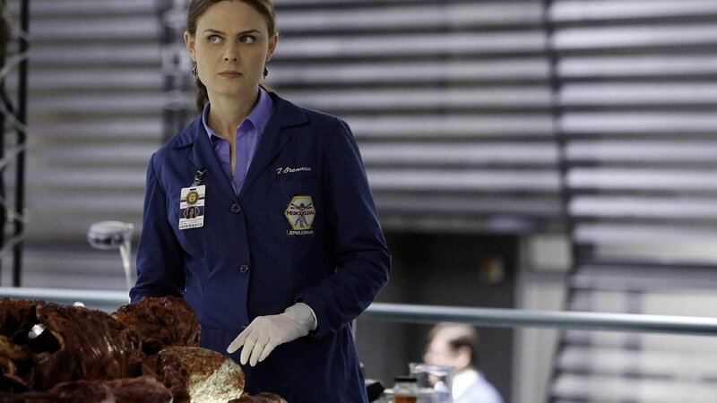 Brennan (Emily Deschanel) untersucht die Überreste eines Mannes, der offensichtlich Selbstmord begangen hat, indem er von einer Brücke gesprungen ist. – Bild: RTL /​ FOW