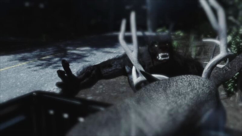 Schaurige Begegnung in Amerika: So soll der Angriff des Werwolfs laut Steve Krueger ausgesehen haben. Möglicherweise hatte es das unheimliche Wesen auf den toten Hirsch im Pick-Up abgesehen. – Bild: ZDF