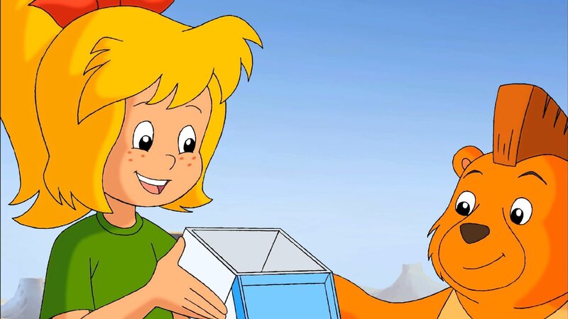 Auf dem Planeten Quandulan trifft Bibi auf einen Groomie, der gierig ihr Schulfrühstück verputzt. – Bild: ZDF/​Kiddinx