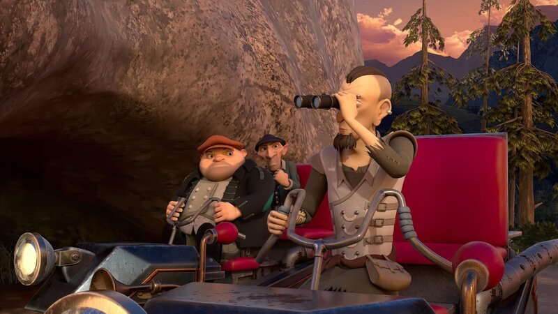 Humbert (links), Spinoza (Mitte) und der Jäger (rechts) sind der Prinzessin dicht auf der Spur. – Bild: ZDF und SHOWLAB – FABRIQUE D’IMAGES – TELEGAEL