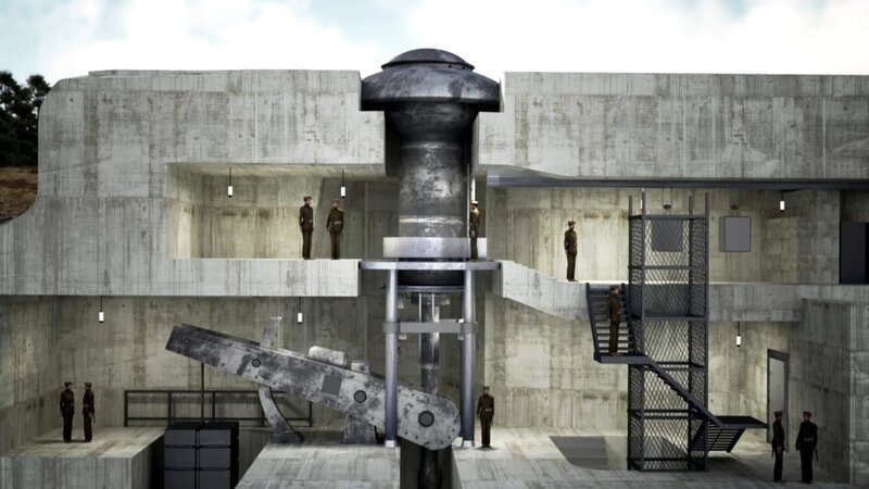 Die Bunkeranlagen der Maginot-Linie: hochmoderne, technisch komplexe Verteidigungseinheiten. Revolutionär sind die drehbaren, hydraulisch betriebenen Türme. Ihr Antrieb war elektromechanisch, unterstützt durch ein Gegengewicht. – Bild: ZDF und Happy Flamingos