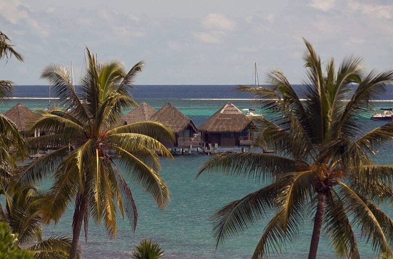 Nahe der paradiesischen Gesellschaftsinseln Französisch-Polynesiens gibt es einen besonderen Anblick: Häuser auf Stelzen inmitten des Pazifischen Ozeans. – Bild: Elephant Doc