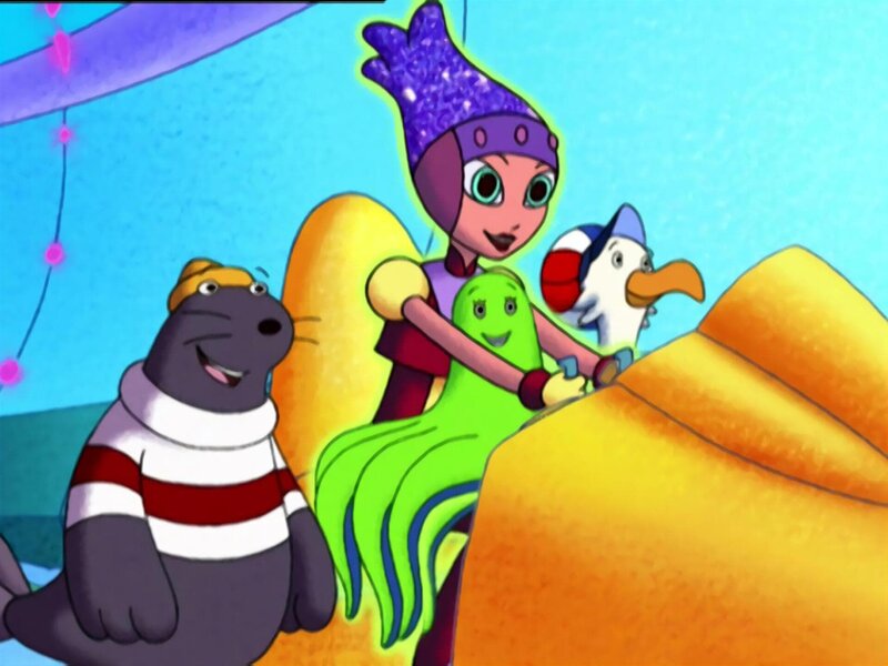 Die außerirdische Neptuna ladet mit ihrem Raumschiff OBO in der Ostsee um die Meereswelt zu studieren. Hier trifft sie auf Seehund Balty und Seemöwe Ponto, mit denen sie viel über das Meer und unser Ökosystem erfährt. – Bild: Millimages S.A. /​ Your Family Entertainment AG /​ France 5 /​ KIKA