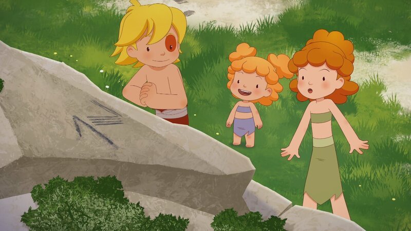 An einem Felsen entdeckten Tib, Tara und Kori den ersten Hinweis. – Bild: KiKA