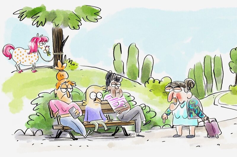 Professor Schnauzbart macht eine Zeitreise in die Vergangenheit und wirft einen Blick auf die Generationsunterschiede … – Bild: Folimage/​Ex Nihilo